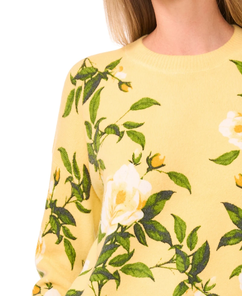 CeCe Women's Brushed Floral Long-Sleeve Sweater