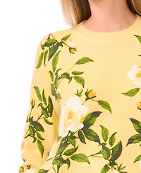 CeCe Women's Brushed Floral Long-Sleeve Sweater