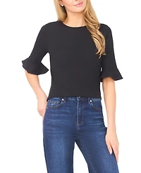 CeCe Women's Crewneck Ruffle Cuff Knit Top