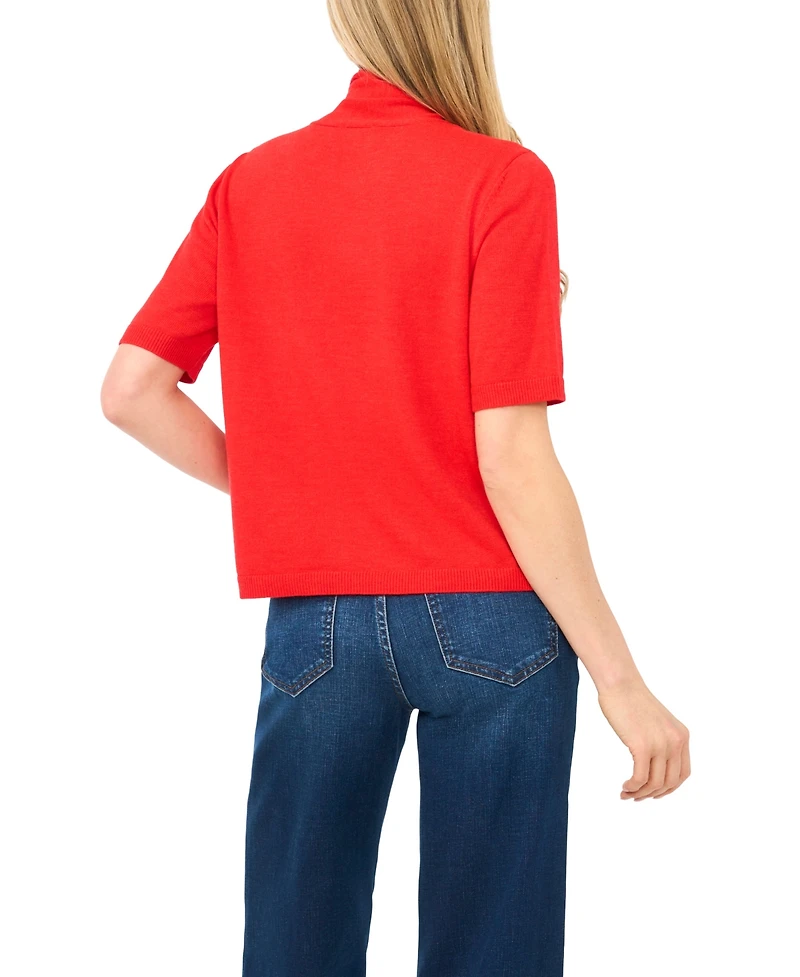 CeCe Women's Tie Neck Short-Sleeve Sweater