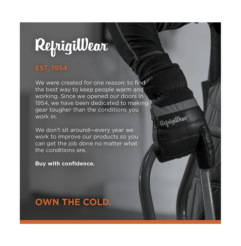 RefrigiWear Men's 3-Finger Winter Black Leather Mittens