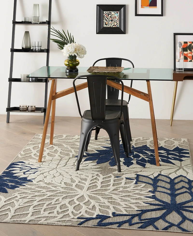 Nourison Home Aloha ALH05 Ivory and Navy 3'6" x 5'6" Outdoor Area Rug