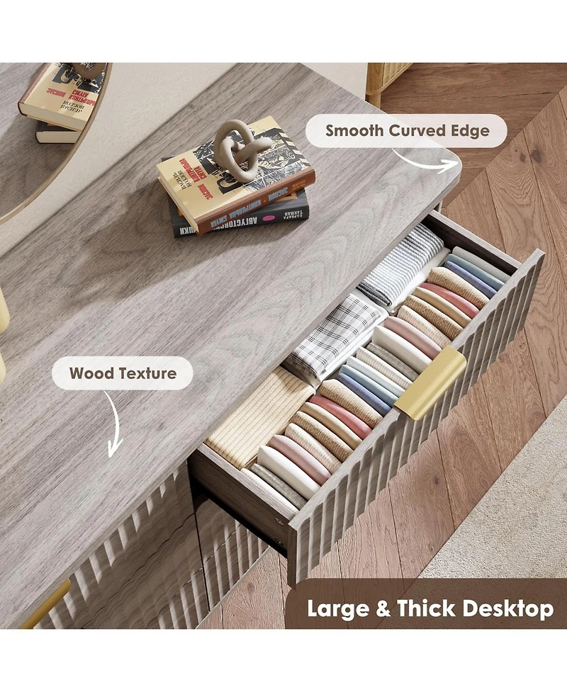 gaomon Fluted Dresser for Bedroom with 6 Deep Drawers, 47.2 in Wide Modern Chest of Drawers, Wooden Dresser Tv Stand, Curved Profile Design