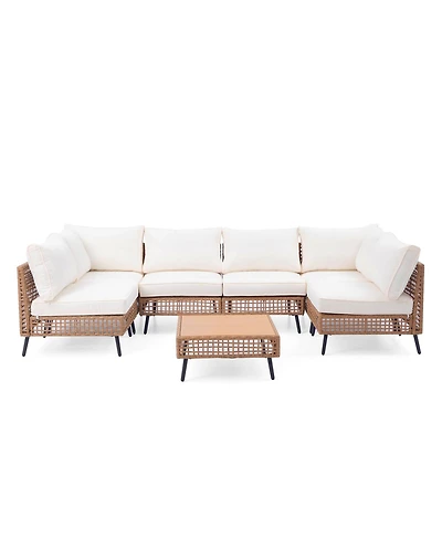 Decksplore 7 Pieces Outdoor Sectional Sofa Set All-Weather Pe Wicker Rattan Patio Conversation with Thick Cushions Furniture