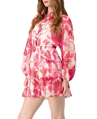Ivonne Women's Short Floral Print Shirt Dress with Long Sleeves