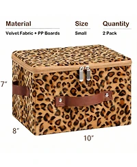 Yigii Leopard Print Storage Bin with Zipper Lid, Pu Leather Handles, Pp Plastic Board, Foldable, Washable,Large
