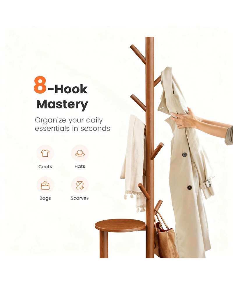 Yigii Sturdy 8-Hook Metal Coat Rack with Weighted Base for Entryway, Bedroom