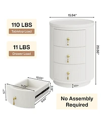 Tribesigns 3 Drawers Nightstand Set of 2, No Assembly Bedside Table Night Stand for Bedroom, Small Round End Side Table with Storage and Gold Handles