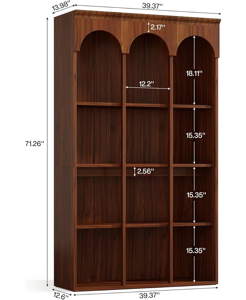 Tribesigns 70.9" Tall Arched Bookshelf, 5-Tier Freestanding Wooden Display Bookcase, Large Commercial-Grade Library Book Shelving Unit