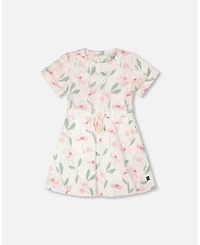 Deux par Big Girls French Terry Dress Off White Printed Flowers