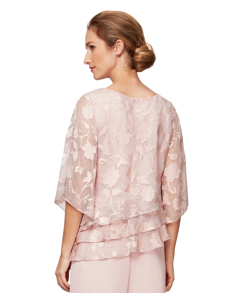 Alex Evenings Petite Burnout Chiffon Boat Neck Top