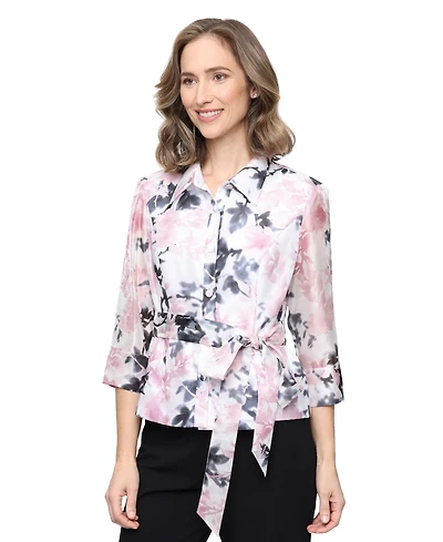 Alex Evenings Petite Printed Collared Top
