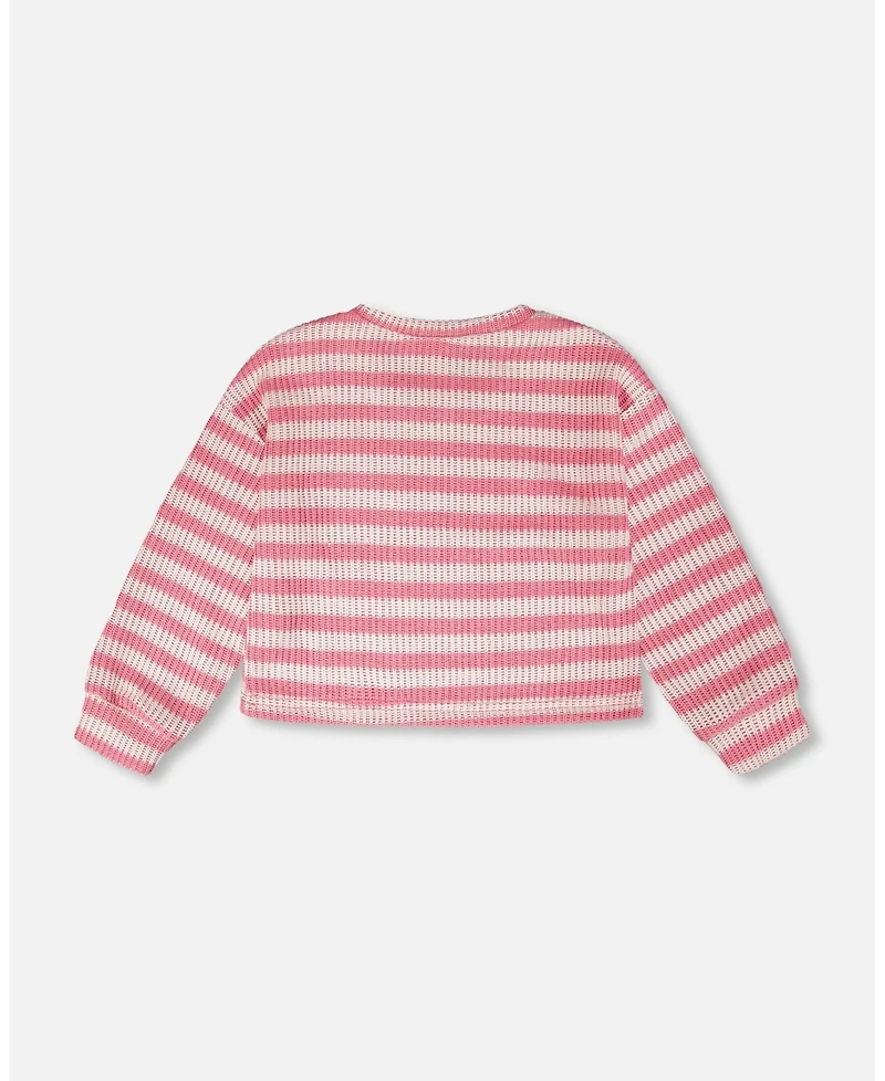 Deux par Toddler Girls Striped Sweater Pink and White - Toddler|Child