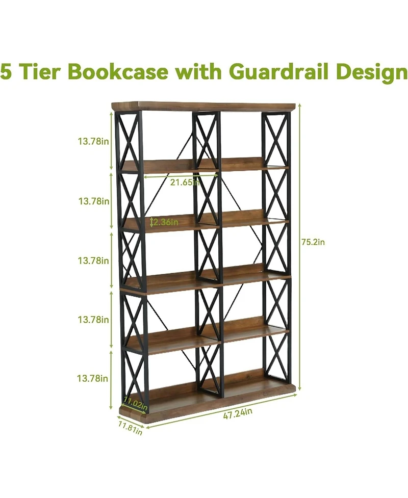 Tribesigns Industrial Bookshelf, 6-Tier Wide Bookcase, 75" Tall Standing Shelf Units with 12 Wooden Shelves, Large Open Metal Display Organizer
