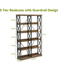 Tribesigns Industrial Bookshelf, 6-Tier Wide Bookcase, 75" Tall Standing Shelf Units with 12 Wooden Shelves, Large Open Metal Display Organizer