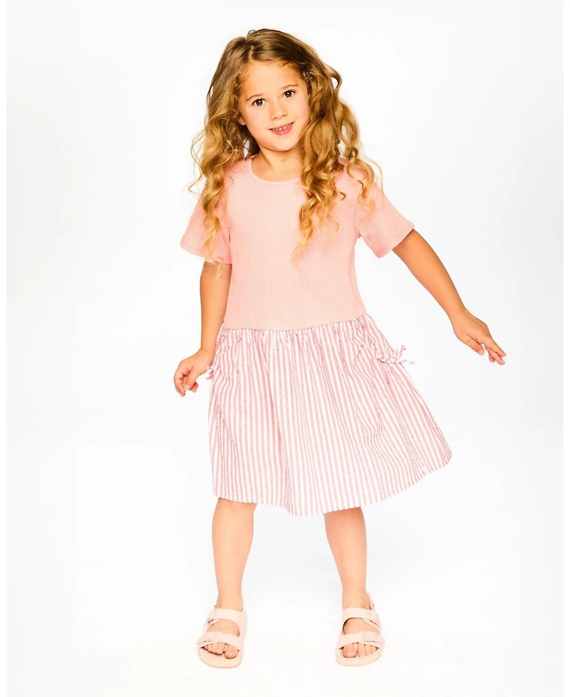 Deux par Deux Toddler Girls Bi-Material Dress Peach