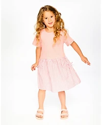 Deux par Deux Toddler Girls Bi-Material Dress Peach