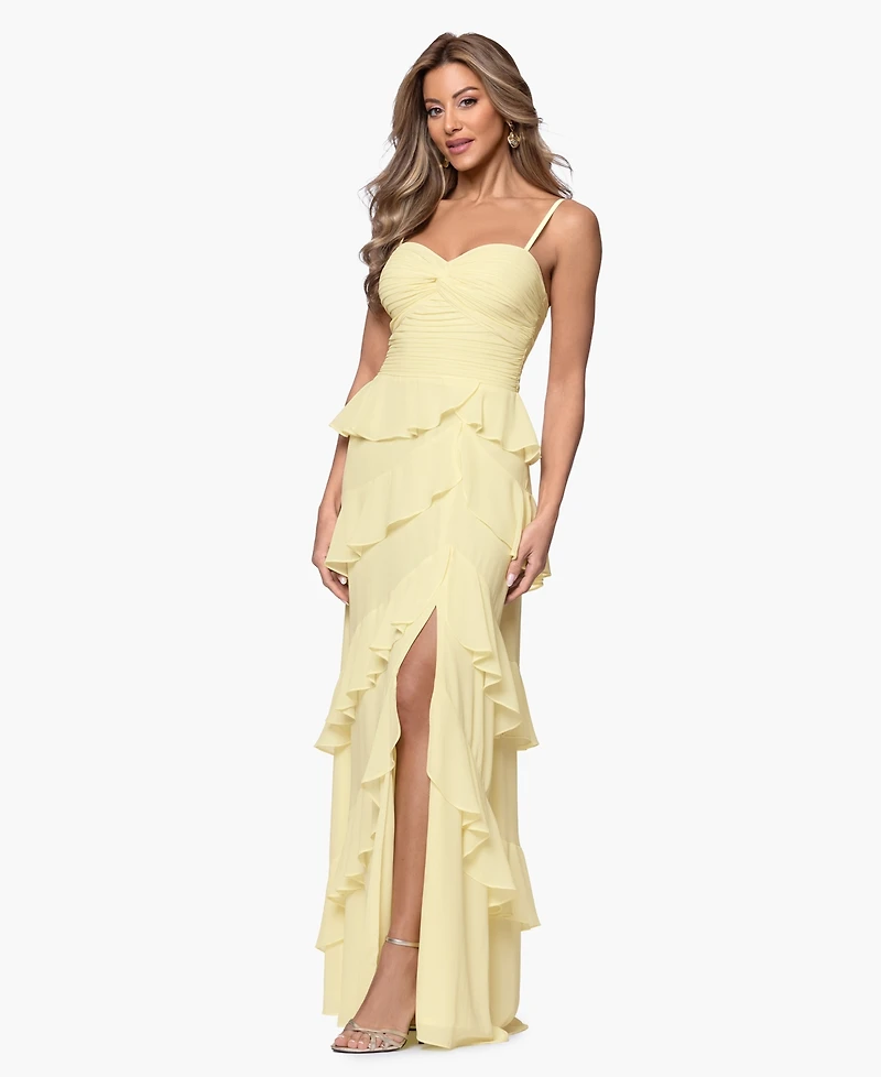Xscape Women's Ruffle Detail Tiered Maxi Dress