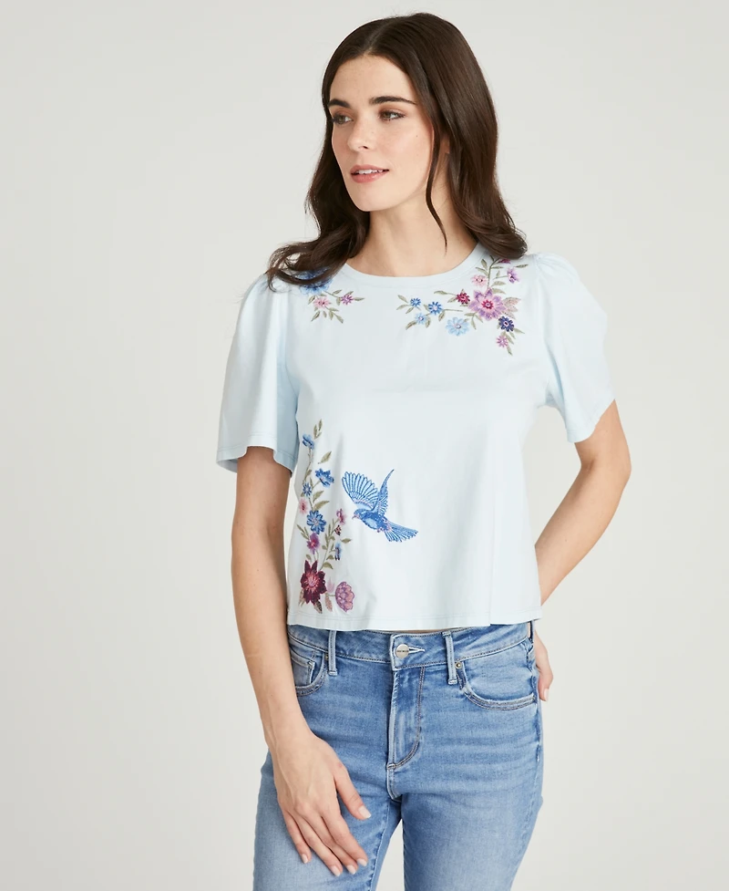 Driftwood Women's Floral Embroidered Crewneck T-Shirt
