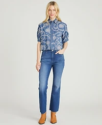 Driftwood Women's Faye Embroidered Denim Cropped Shirt