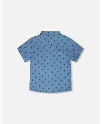 Deux par Big Boys Short Sleeve Chambray Shirt Blue Palm Print