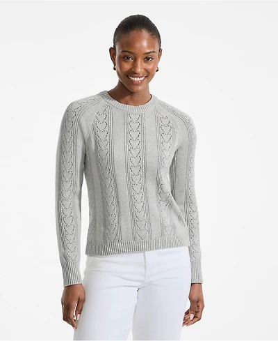 Lands' End Women's Drifter Raglan Pointelle Crew Neck Sweater
