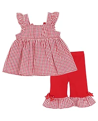 Rare Editions Baby Girls' Strawberry Seersucker Square Neck Top and Capri Leggings, 2-Piece Set