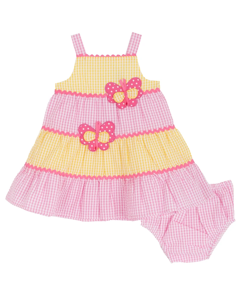 Rare Editions Baby Girls' Yellow Butterfly Applique Square Neck Dress and Panty, 2-Piece Set
