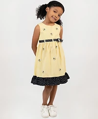 Rare Editions Girls' 2T-6X Yellow Bee Schiffli Seersucker Dress