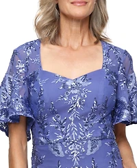 Alex Evenings Petite Embroidered Flutter-Sleeve Gown