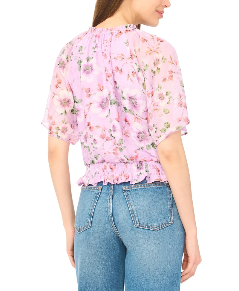 CeCe Women's Raglan Sleeves Keyhole Elastic Waist Top