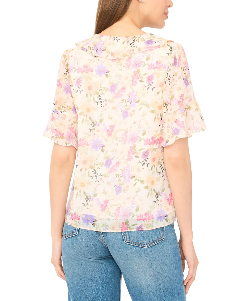 CeCe Women's Flutter Sleeves Ruffle V-Neck Top