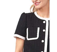 CeCe Women's Puff Sleeves Contrast Binding Crew Neck Jacket