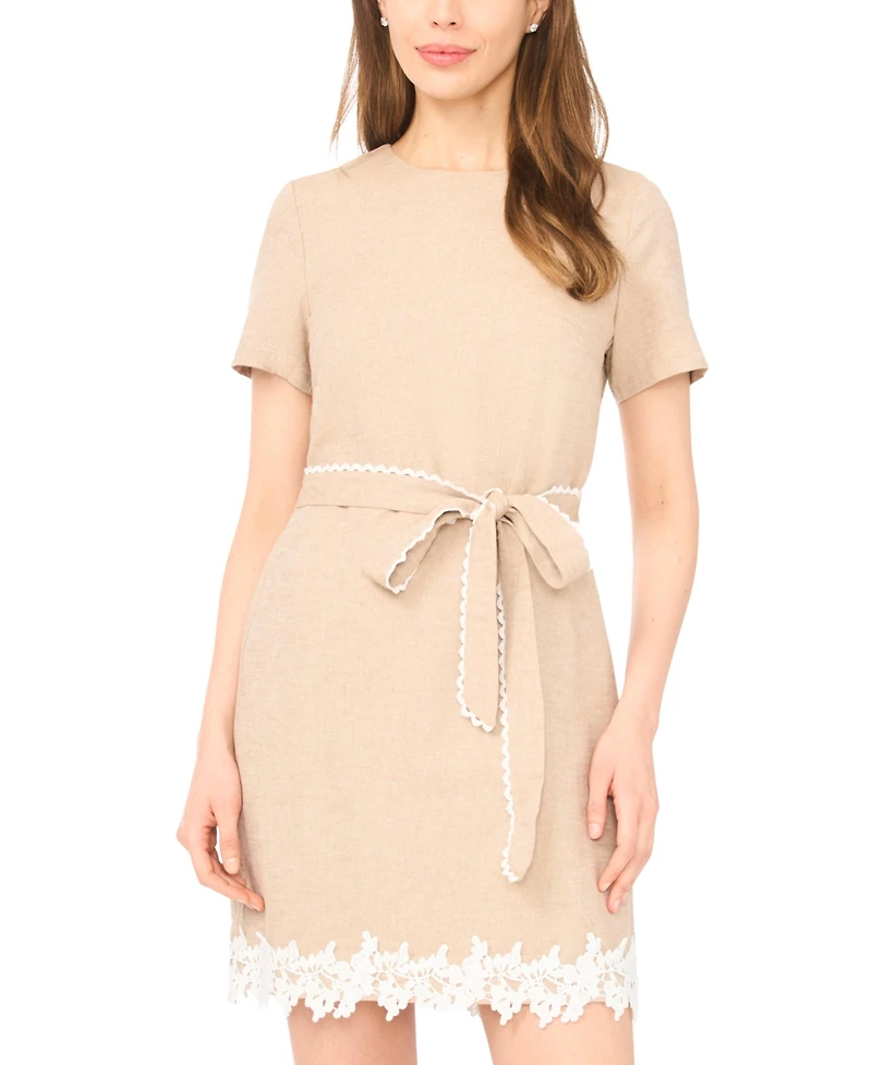 CeCe Women's Applique Hem A-Line Crew Neck Mini Dress