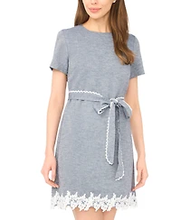 CeCe Women's Applique Hem A-Line Crew Neck Mini Dress