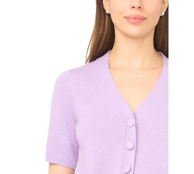 CeCe Women's V-Neck Short-Sleeve Cardigan