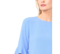 CeCe Women's Ruffled-Cuff 3/4-Sleeve Crew Neck Top