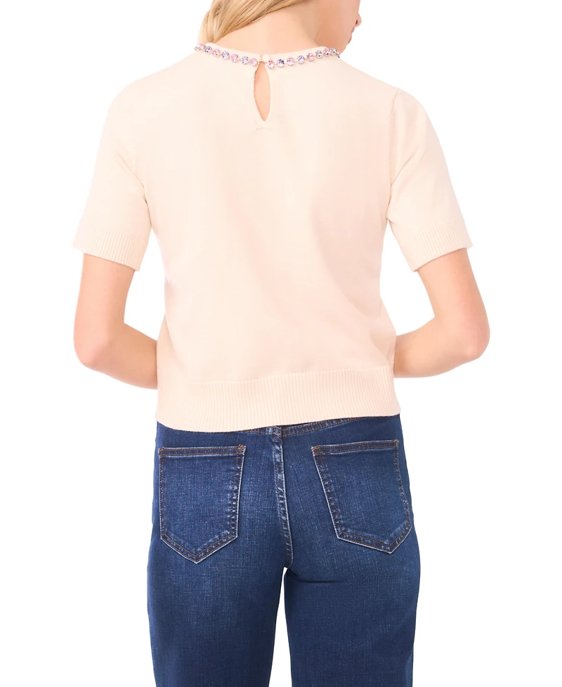 CeCe Women's Embellished Detail Crew Neck Sweater