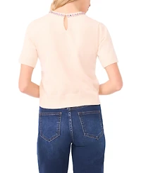 CeCe Women's Embellished Detail Crew Neck Sweater
