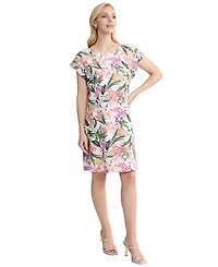 Jones New York Women's Printed Crewneck Linen Mini Dress