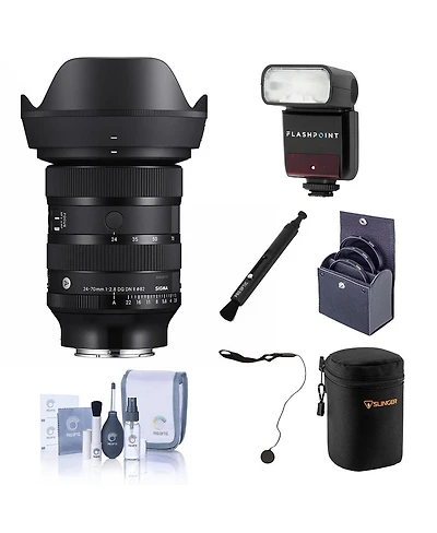 Sigma 24-70mm f/2.8 Dg Dn Ii Art Lens for Sony E, Bundle with Zoom Mini R2 Speedlight, 82mm Filter Kit, Lens Case, Lens Cleaner, Cap Keeper