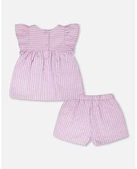 Deux par Big Girls Top and Short Set Stripes