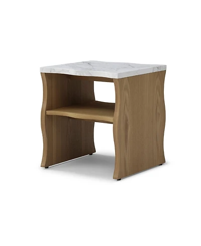 Boyel Living 17.72 Inches Whisper of Waves Modern End Table with Storage Shelf and Faux Marble Top