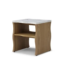 Boyel Living 17.72 Inches Whisper of Waves Modern End Table with Storage Shelf and Faux Marble Top