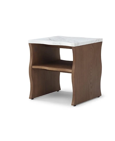 Boyel Living 17.72 Inches Whisper of Waves Modern End Table with Storage Shelf and Faux Marble Top