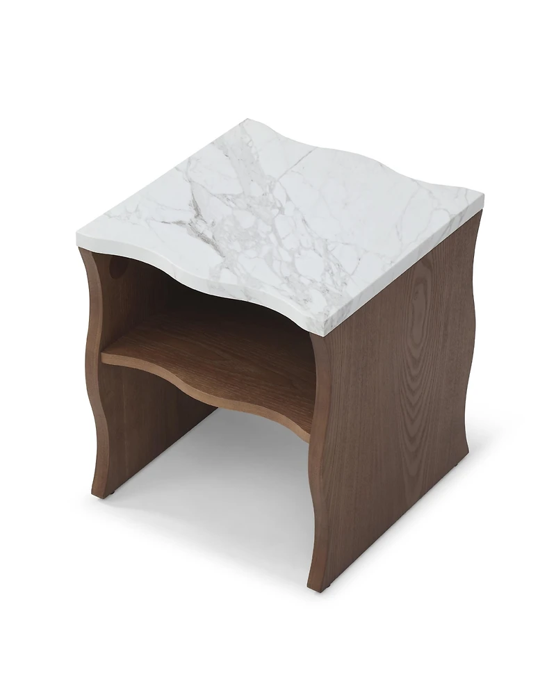 Boyel Living 17.72 Inches Whisper of Waves Modern End Table with Storage Shelf and Faux Marble Top
