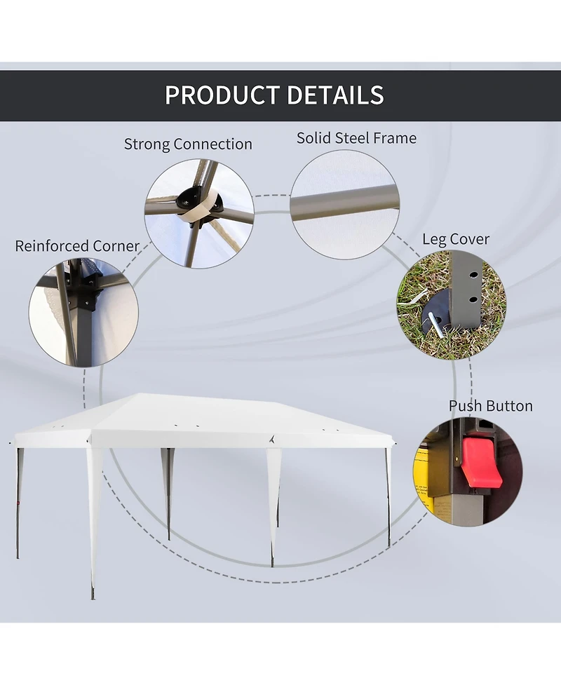 Outsunny 10' x 20' Pop Up Canopy Tent, Outdoor Gazebo & Carry Bag,