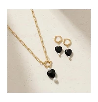 Joey Baby Stainless Steel Heart Drop Necklace and Earrings Set with Freshwater Pearl