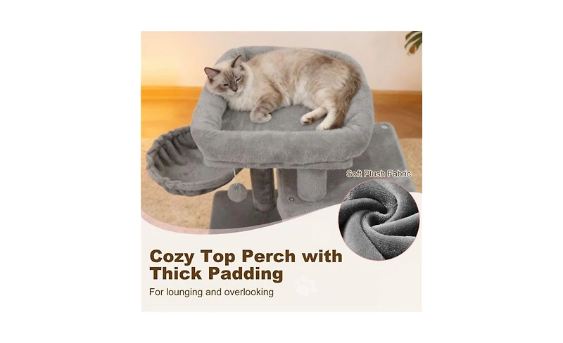 Aostirmotor Stable Cat Tree with 2-Tier Cat Condo, 33.5-Inch Multi-Level Tower with Scratching Post