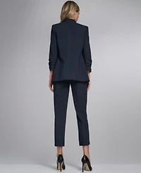 Calvin Klein Womens Sleeveless Collared Blouse With Pleated Front Open From Ruched Sleeve Jacket Slim Leg Pant